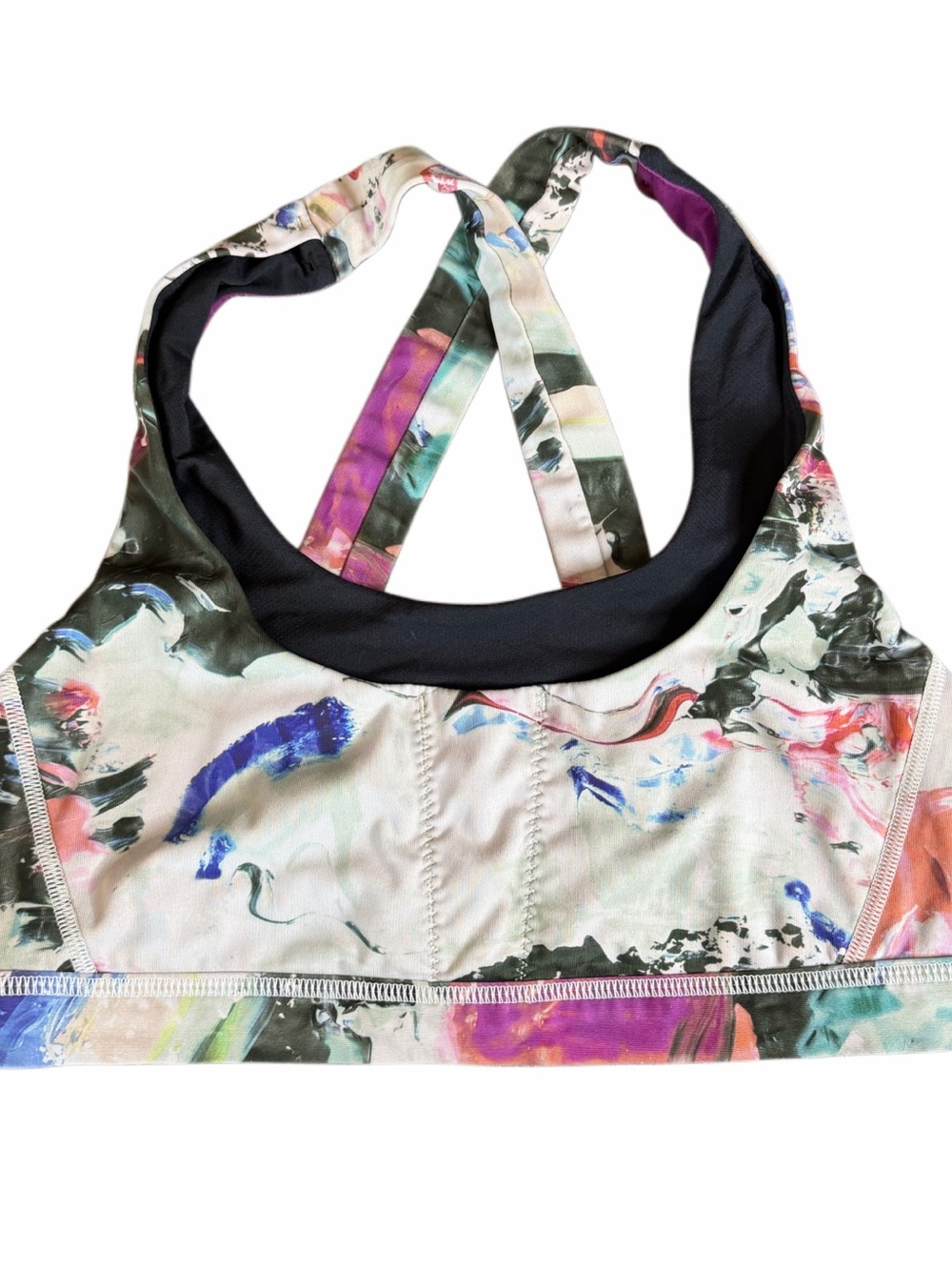 Lululemon Women’s Size 8 Multicolor Abstract Print Strappy Sports Bra Crisscross